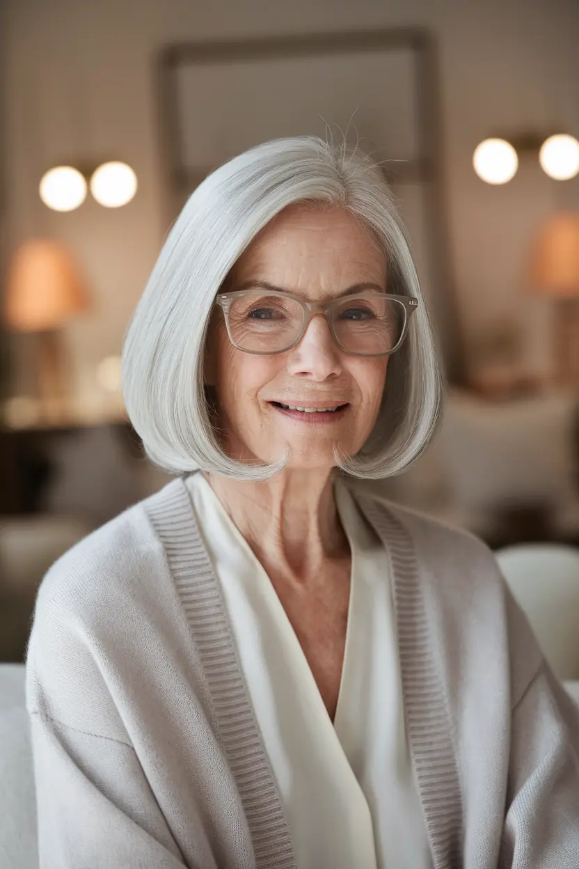 Best Hairstyles for Women Over 70 with Glasses 1 1. Face Framing Bob