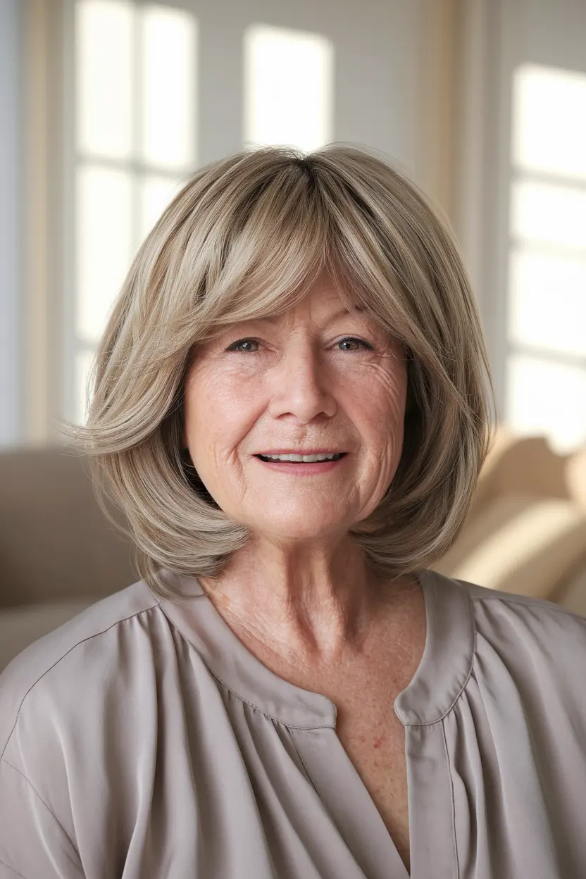 40 Trendy Hairstyles for Women Over 50 with Round Faces 1 1. Layered Bob with Bangs