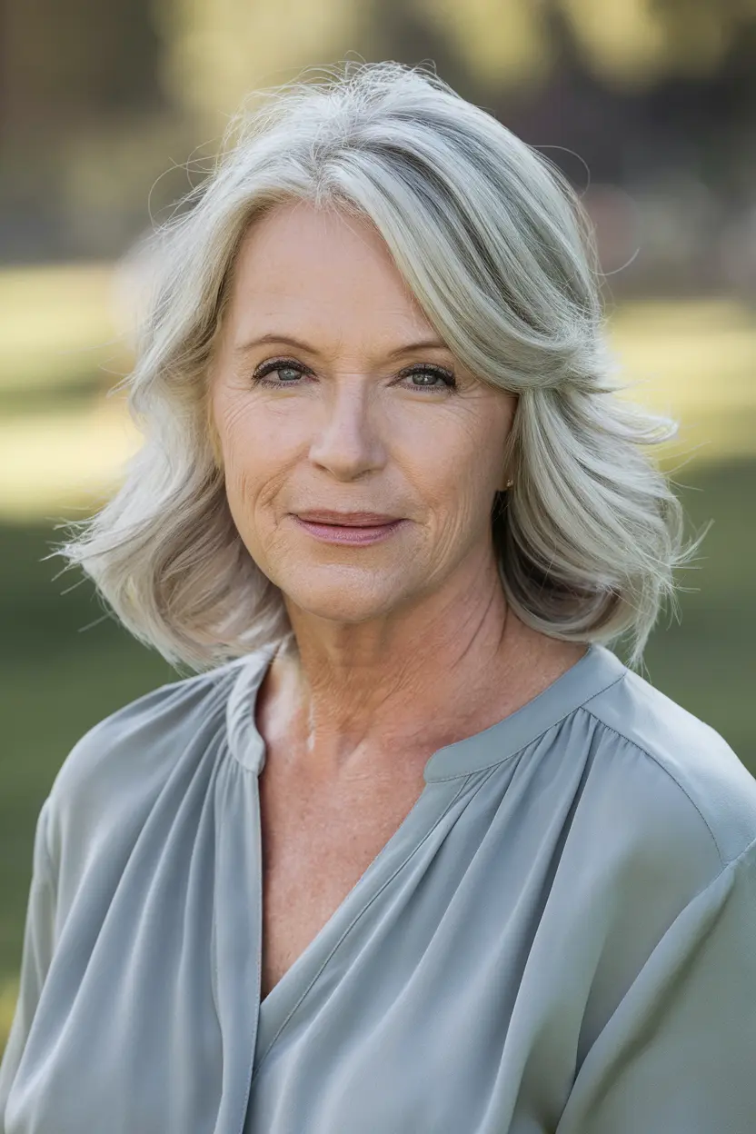 40 Trendy Hairstyles for Women Over 50 with Round Faces 19 10. Waves with Side Part