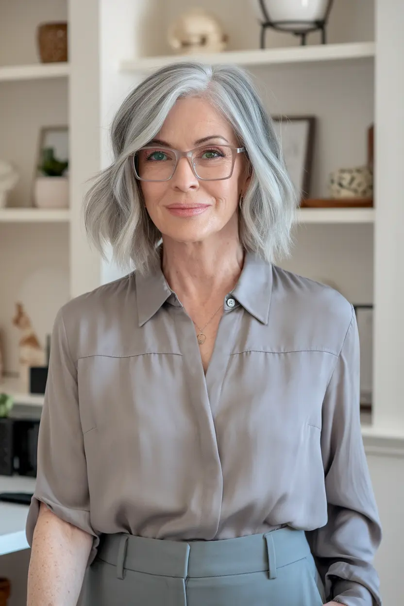 Best Hairstyles for Women Over 70 with Glasses 21 11. Short Layers with Balayage Highlights