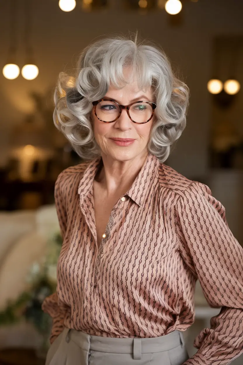 Best Hairstyles for Women Over 70 with Glasses 25 13. Curled Mid Length Cut