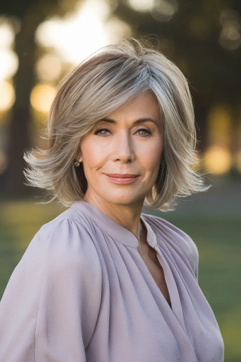 40 Trendy Hairstyles for Women Over 50 with Round Faces 27 14. Short Feathered Layers