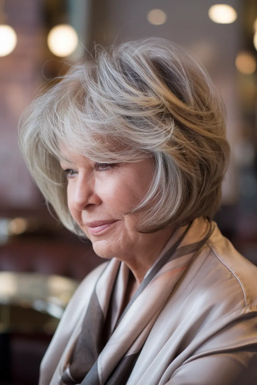 40 Trendy Hairstyles for Women Over 50 with Round Faces 31 16. Textured Layered Bob