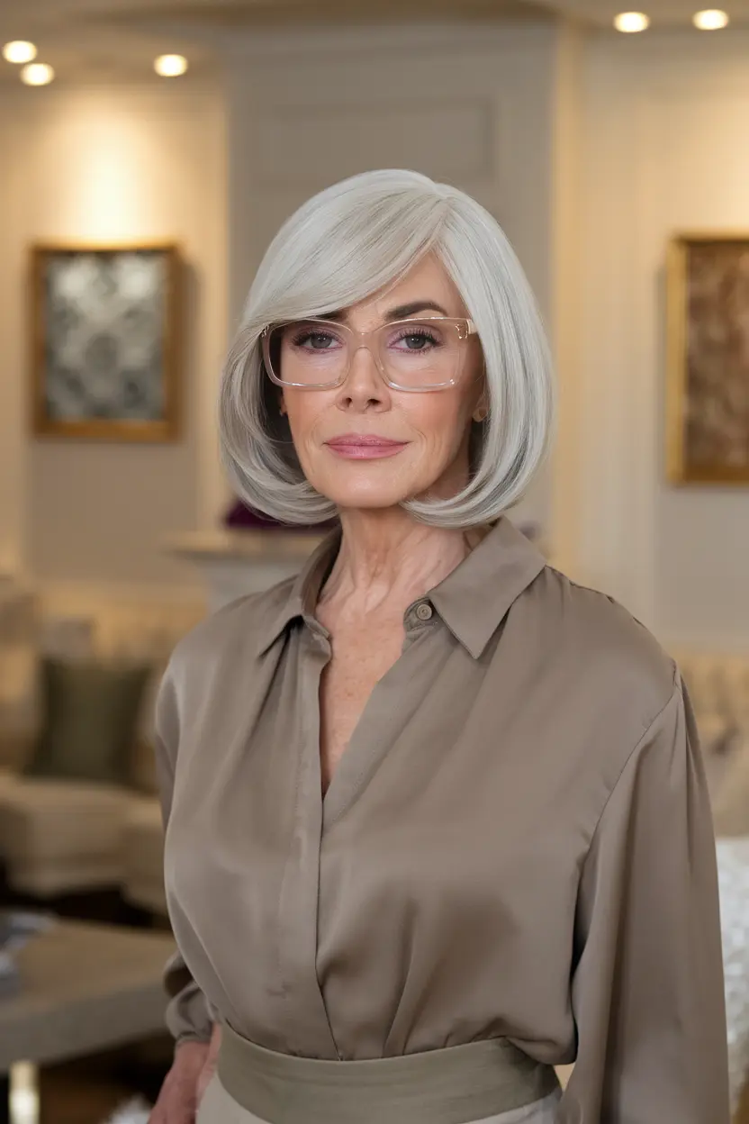 Best Hairstyles for Women Over 70 with Glasses 37 19. Bob with Side Swept Bangs