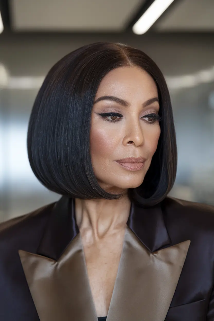 40 Trendy Hairstyles for Women Over 50 with Round Faces 37 19. Sleek Bob