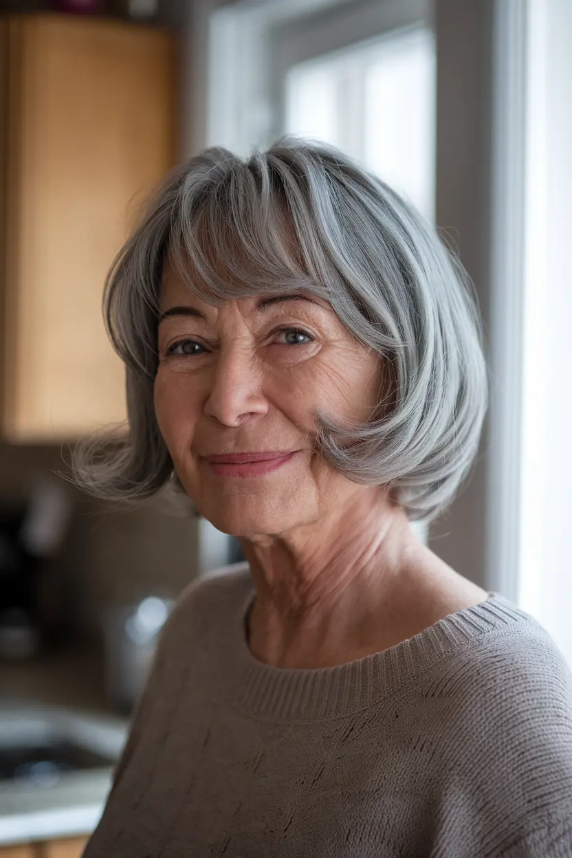 40 Trendy Hairstyles for Women Over 50 with Round Faces 3 2 bob with wispy bangs