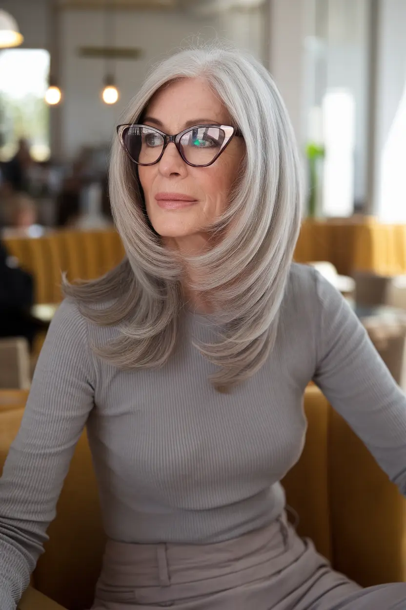 Best Hairstyles for Women Over 70 with Glasses 39 20. Long Bob with Face Framing Layers