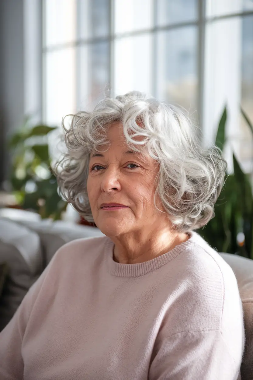 40 Trendy Hairstyles for Women Over 50 with Round Faces 41 21. Short Curls
