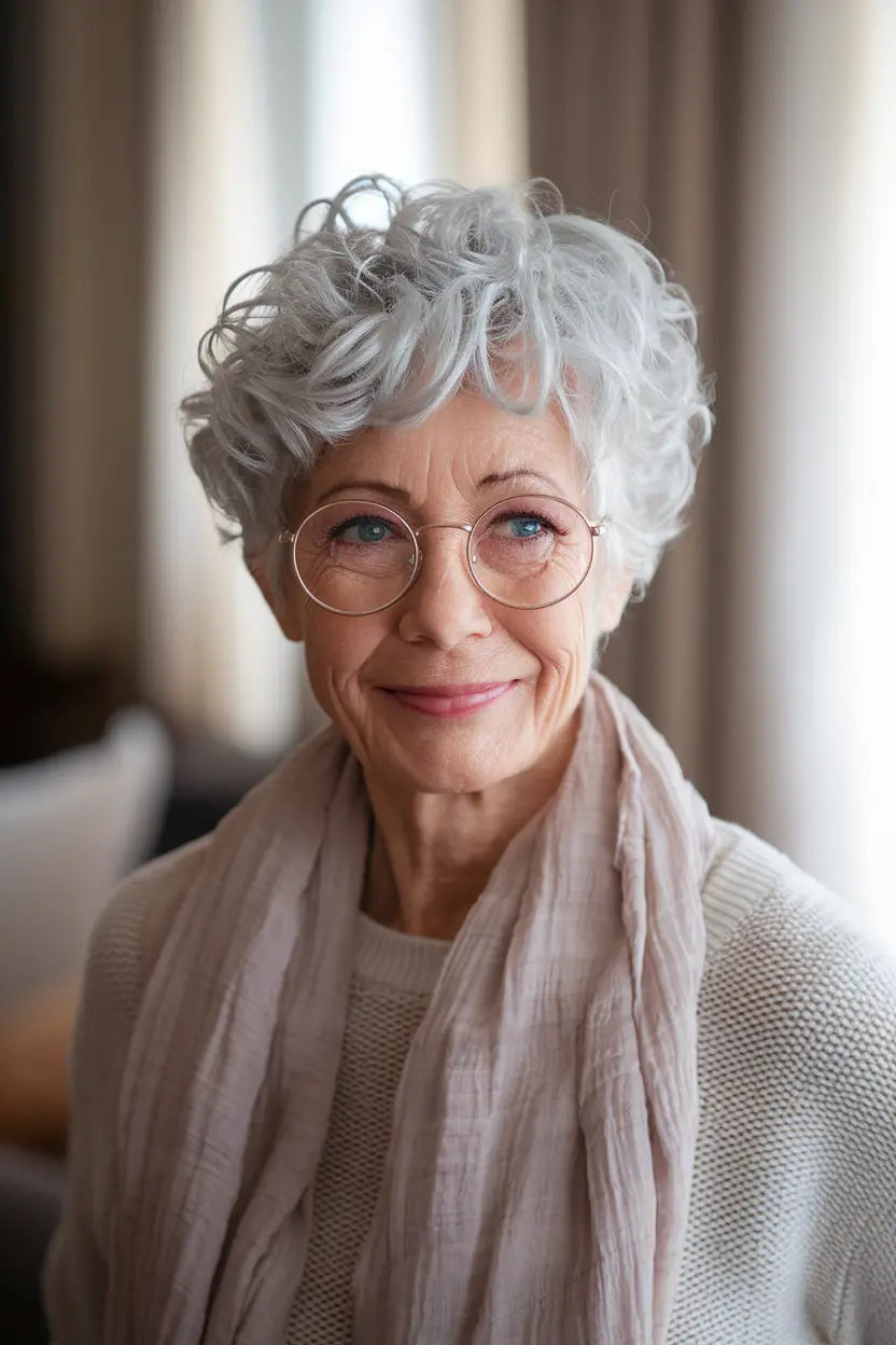 Best Hairstyles for Women Over 70 with Glasses 43 22. Short Curly