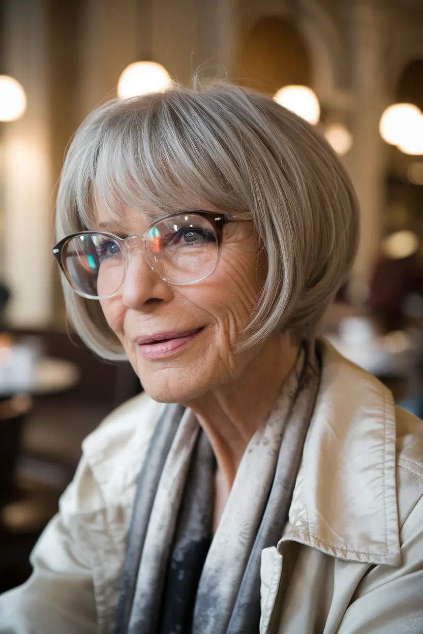 Best Hairstyles for Women Over 70 with Glasses 51 26. Short Rounded Bob with Bangs