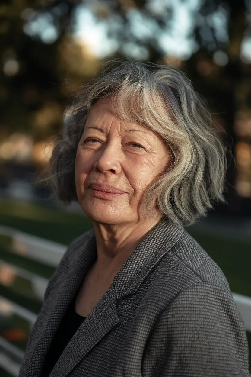 40 Trendy Hairstyles for Women Over 50 with Round Faces 5 3. Wavy Bob with Side Part