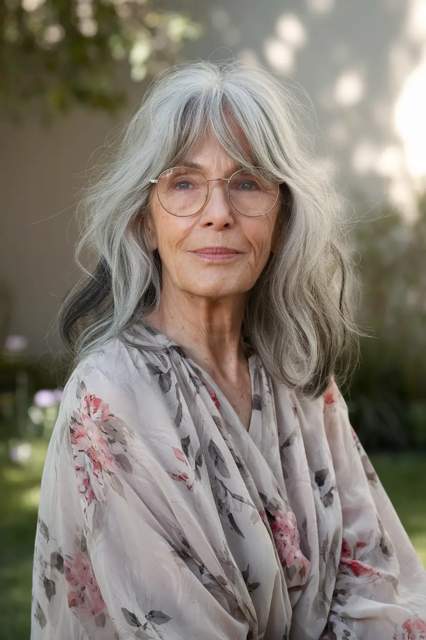 Best Hairstyles for Women Over 70 with Glasses 59 30. Wavy Layers with Curtain Bangs