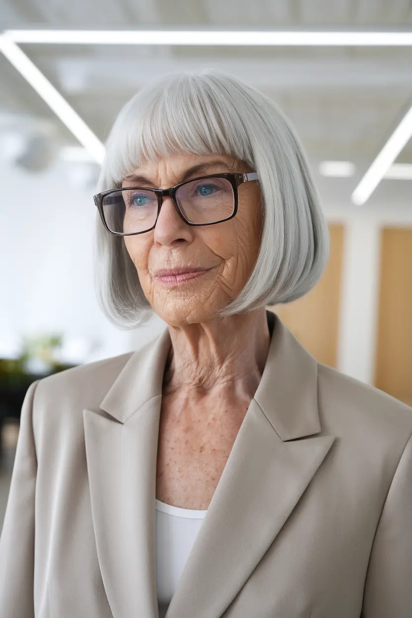 Best Hairstyles for Women Over 70 with Glasses 61 31. Cropped Bob with Bangs