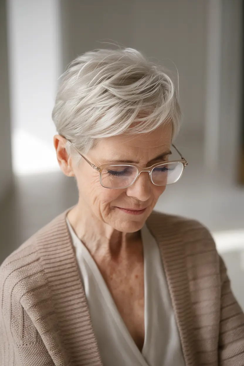 Best Hairstyles for Women Over 70 with Glasses 63 32. Classic Pixie Cut