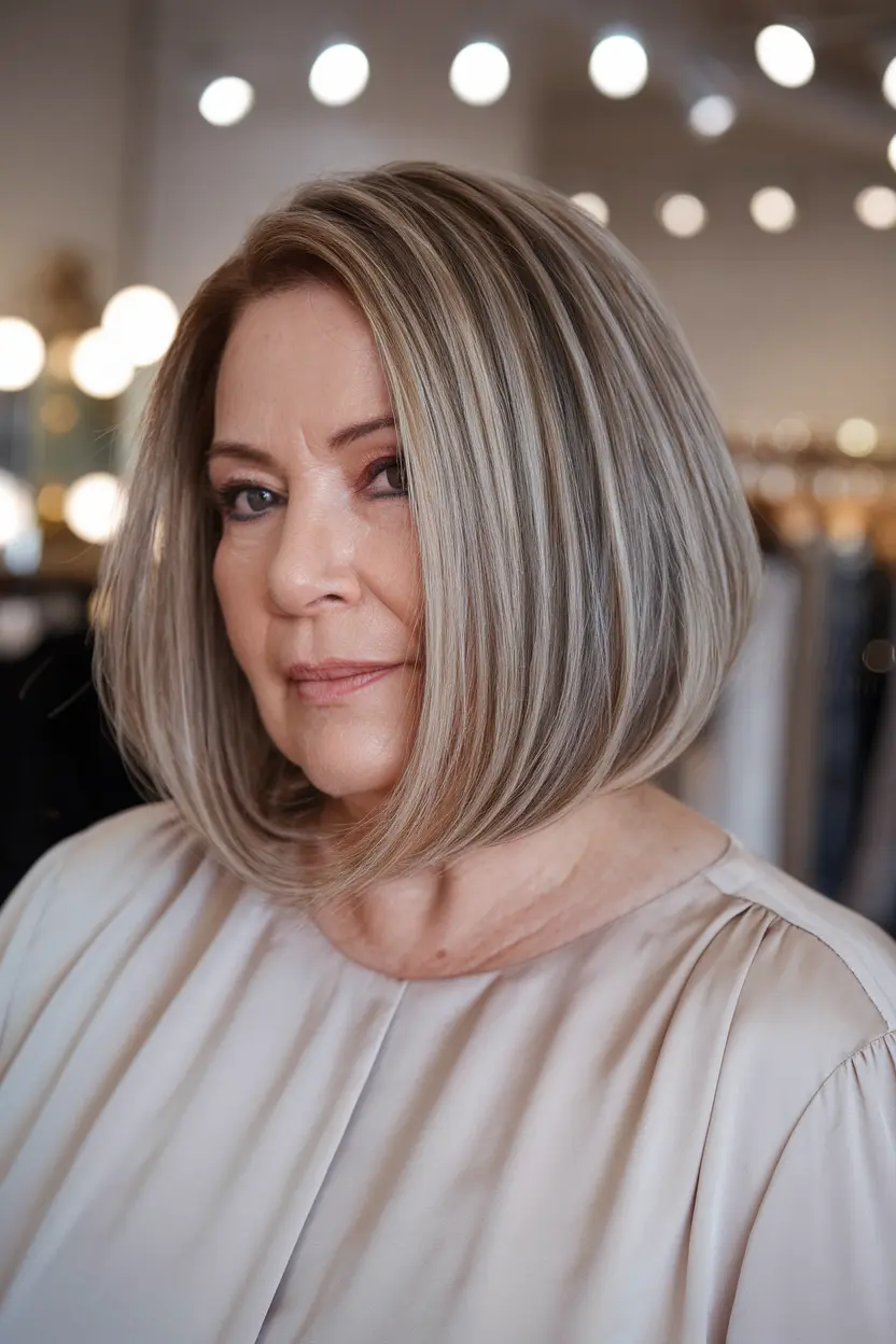 40 Trendy Hairstyles for Women Over 50 with Round Faces 63 32. Stick Straight Bob with Rounded Ends