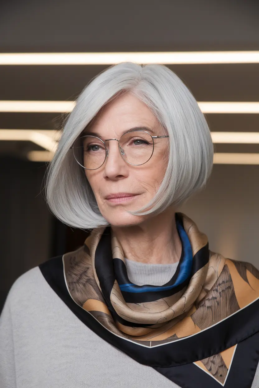 Best Hairstyles for Women Over 70 with Glasses 65 33. Asymmetrical Bob