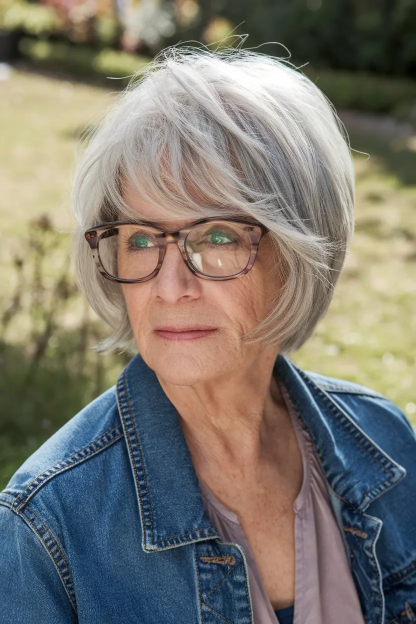 Best Hairstyles for Women Over 70 with Glasses 67 34. Short Shag with Glasses