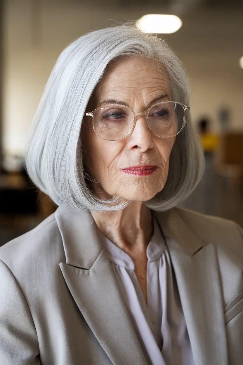 Best Hairstyles for Women Over 70 with Glasses 75 38. Sleek Lob with Side Part