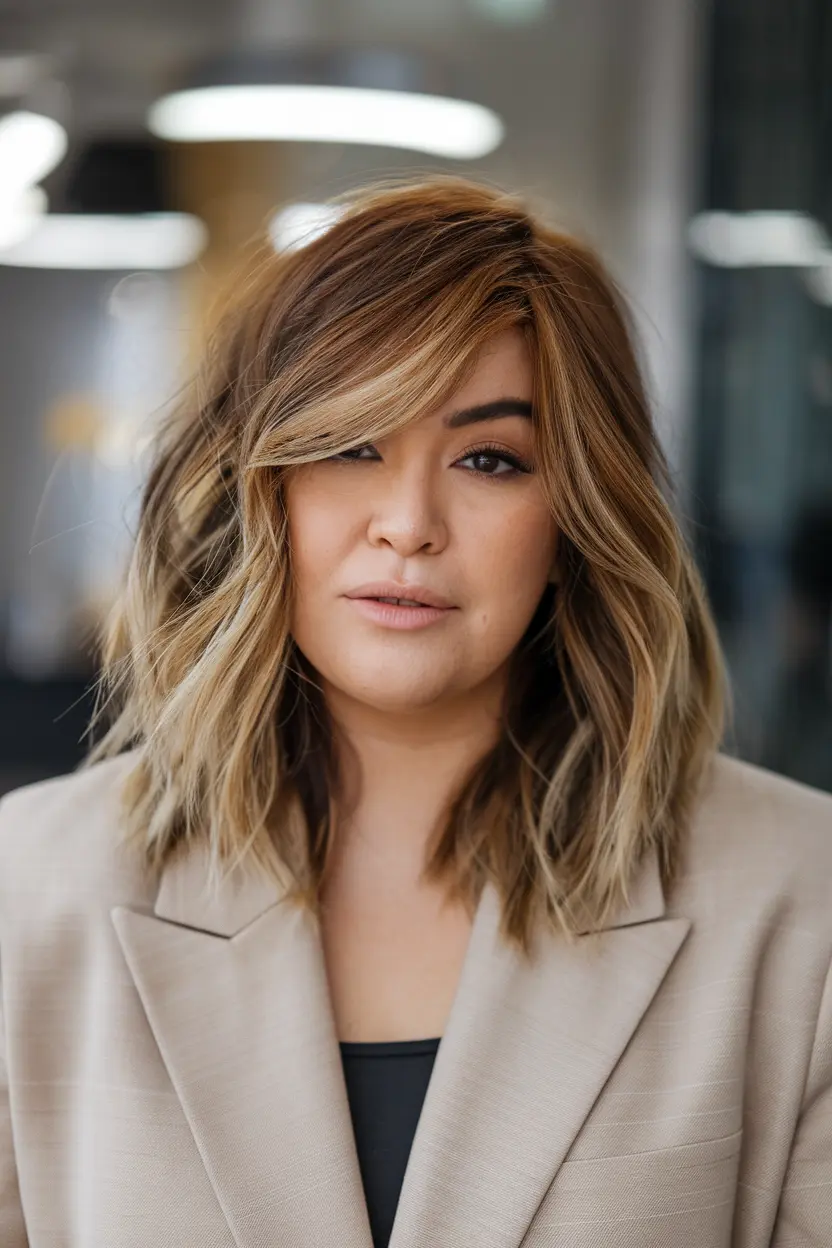 40 Trendy Hairstyles for Women Over 50 with Round Faces 77 39. Textured Lob with Side Swept Bangs