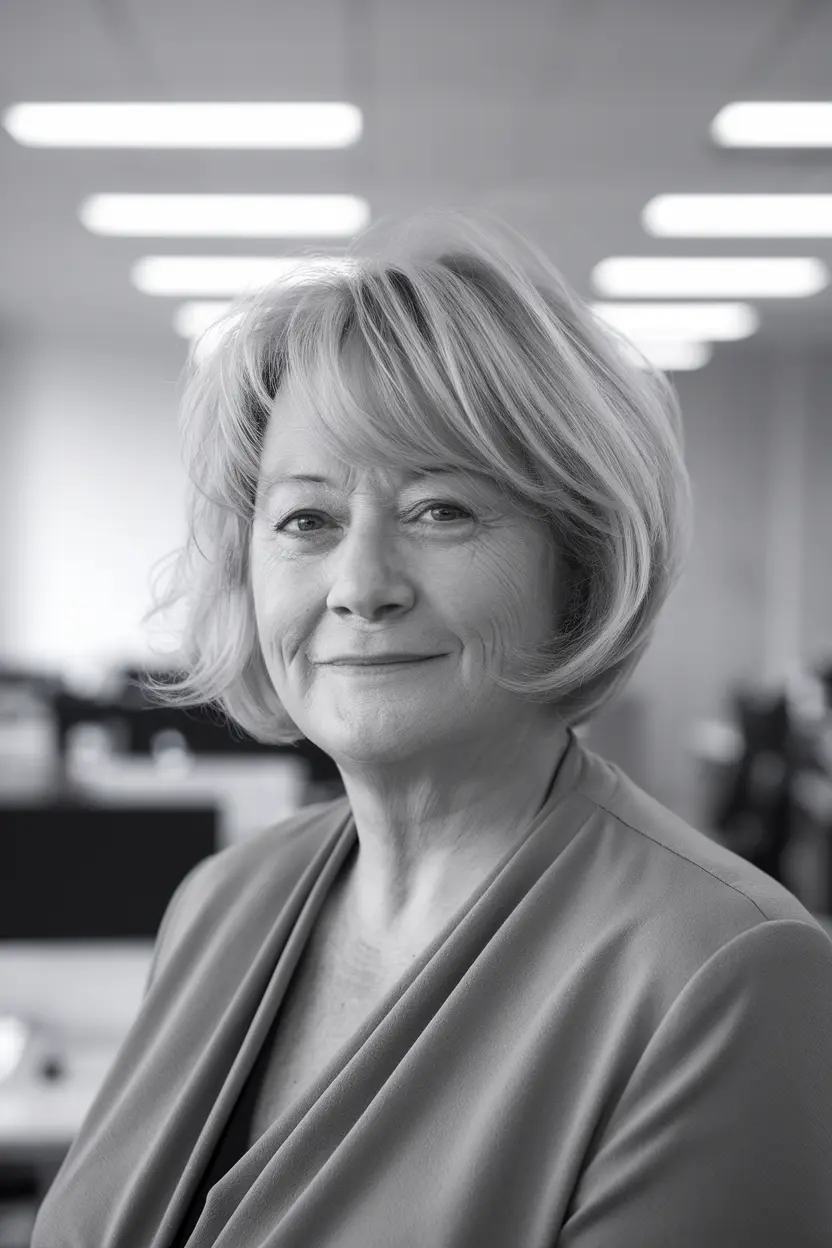 40 Trendy Hairstyles for Women Over 50 with Round Faces 7 4. Angled Layered Bob