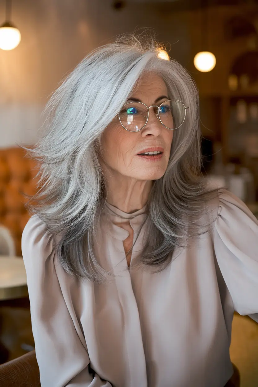 Best Hairstyles for Women Over 70 with Glasses 9 5. Feathered Layers