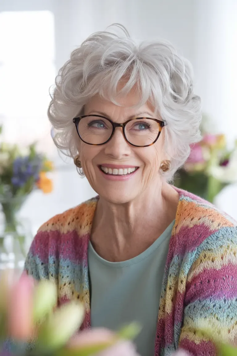 Short Curls Hairstyles for Women Over 70 with Glasses