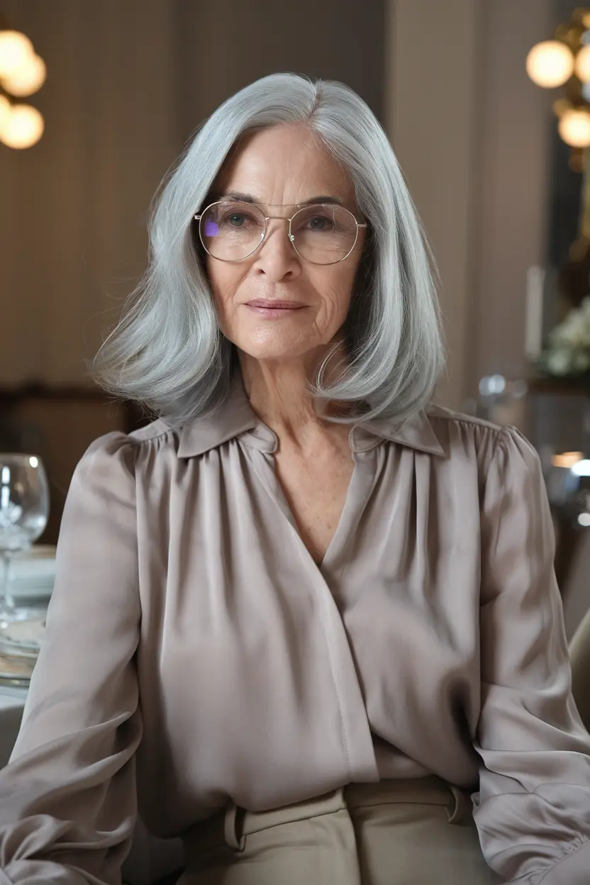 Best Hairstyles for Women Over 70 with Glasses 15 8. Silver Lob