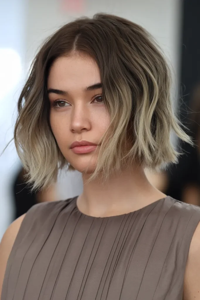 9. Messy Bob with Beach Waves 1