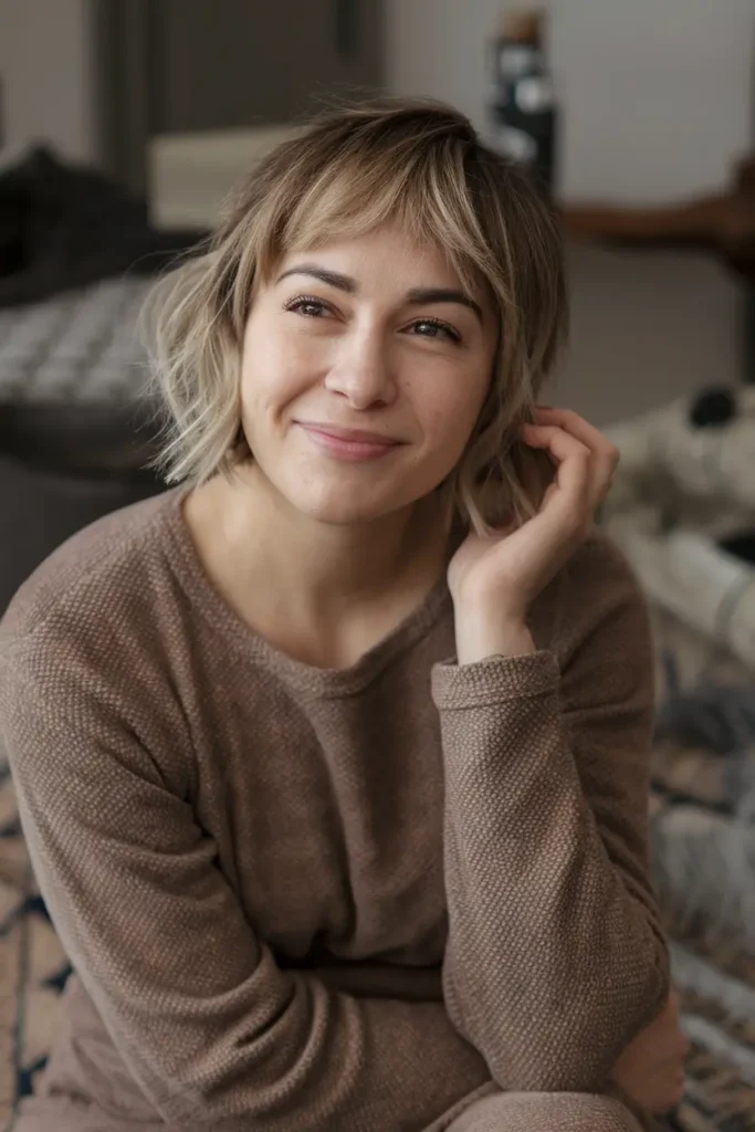 medium length shag haircuts 15. Shaggy Bob with Curtain Bangs