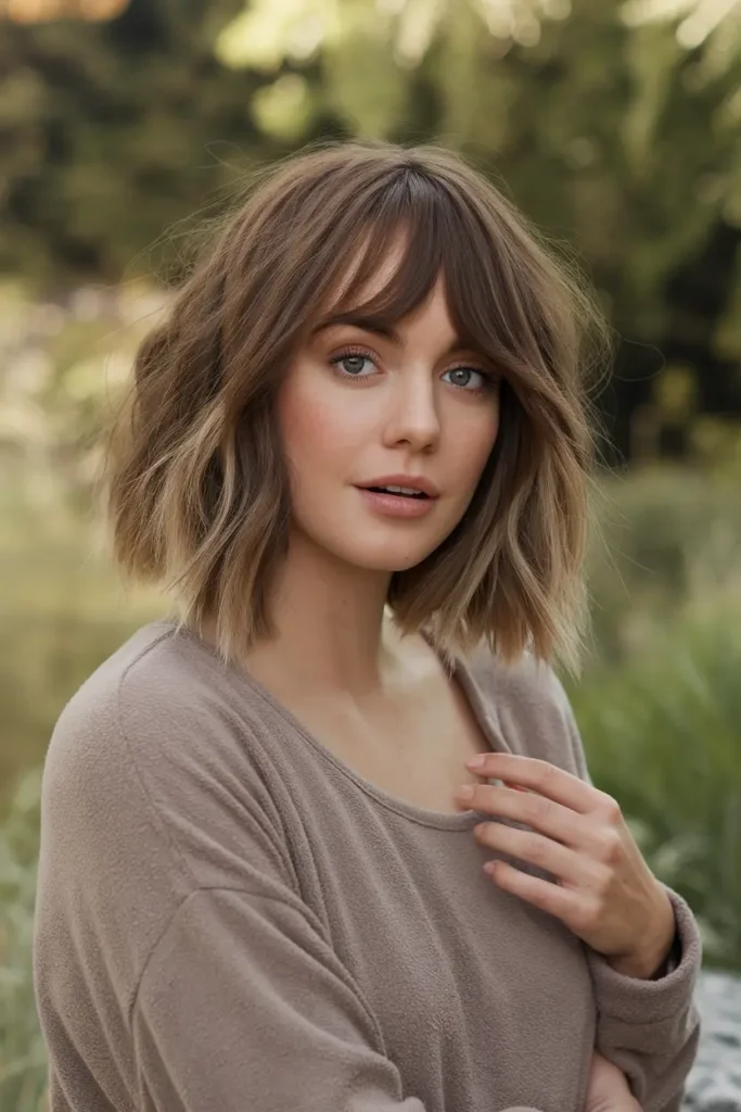 medium length shag haircuts 2. Wavy Hair Curtain Bangs