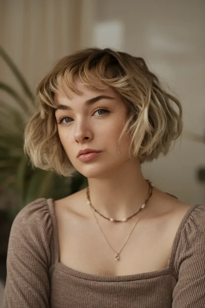 medium length shag haircuts 40. Short Textured Bob with Long Curtain Bangs