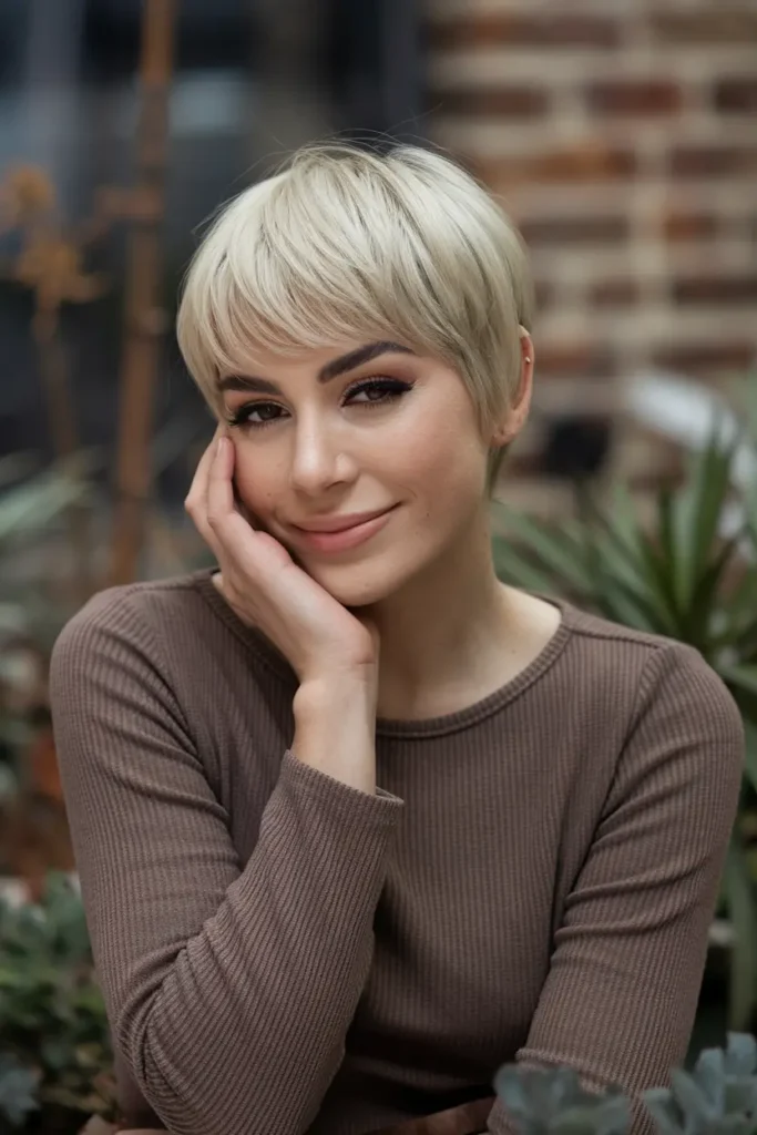 medium length shag haircuts 41. Side Swept Curtain Bangs on Pixie