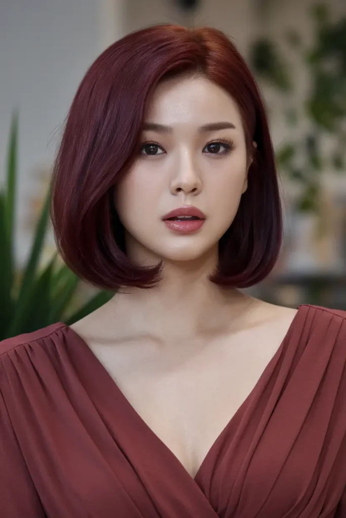 46 Best Korean Short Haircuts to try in 2025 11 6. Burgundy Lob