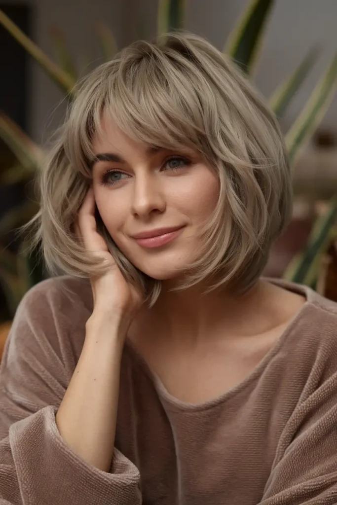 medium length shag haircuts 7. Wispy Curtain Bangs