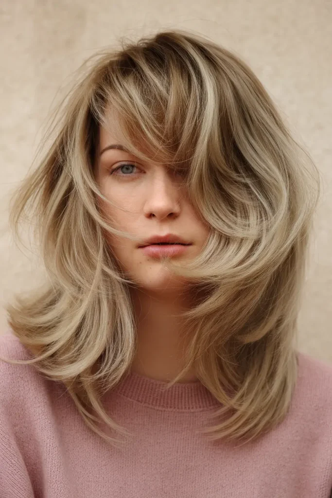 11. Voluminous Butterfly Layers for Medium Hair