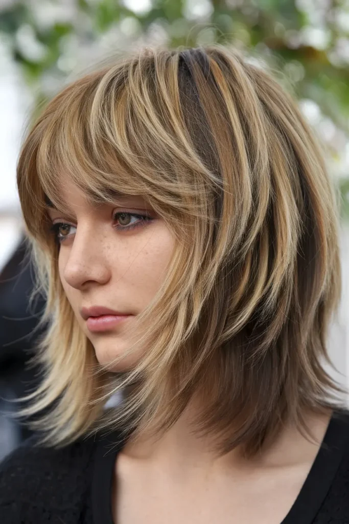 24. Layered Medium Butterfly Haircut with Highlights