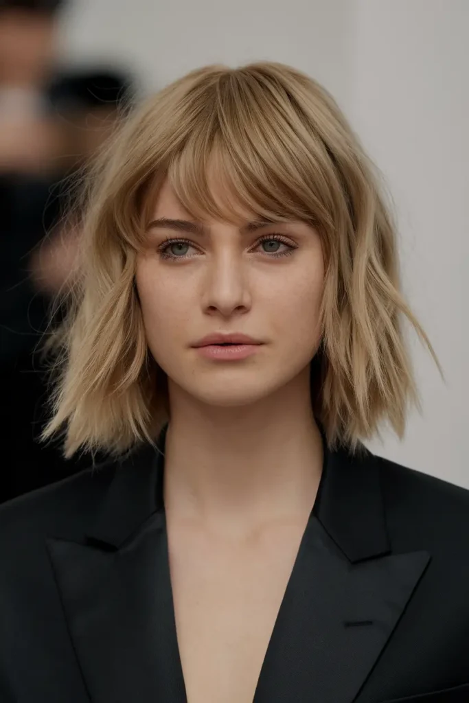 8. Medium Butterfly Haircut with Wispy Bangs