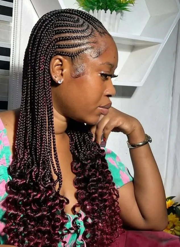 Curly-End Cornrow Pigtails