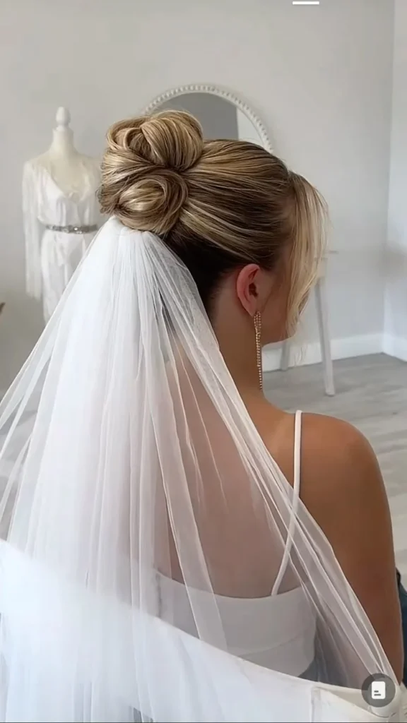 Classic High Chignon with Veil