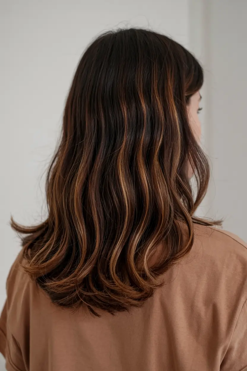 1. Caramel Balayage on Black Hair