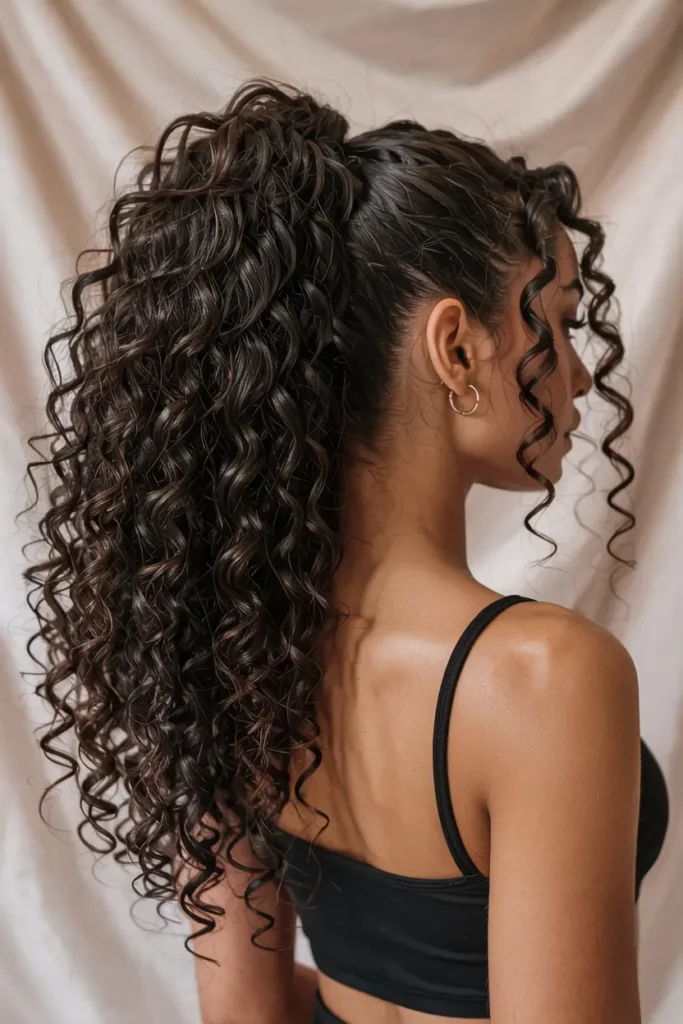 1. Voluminous Curly High Ponytail