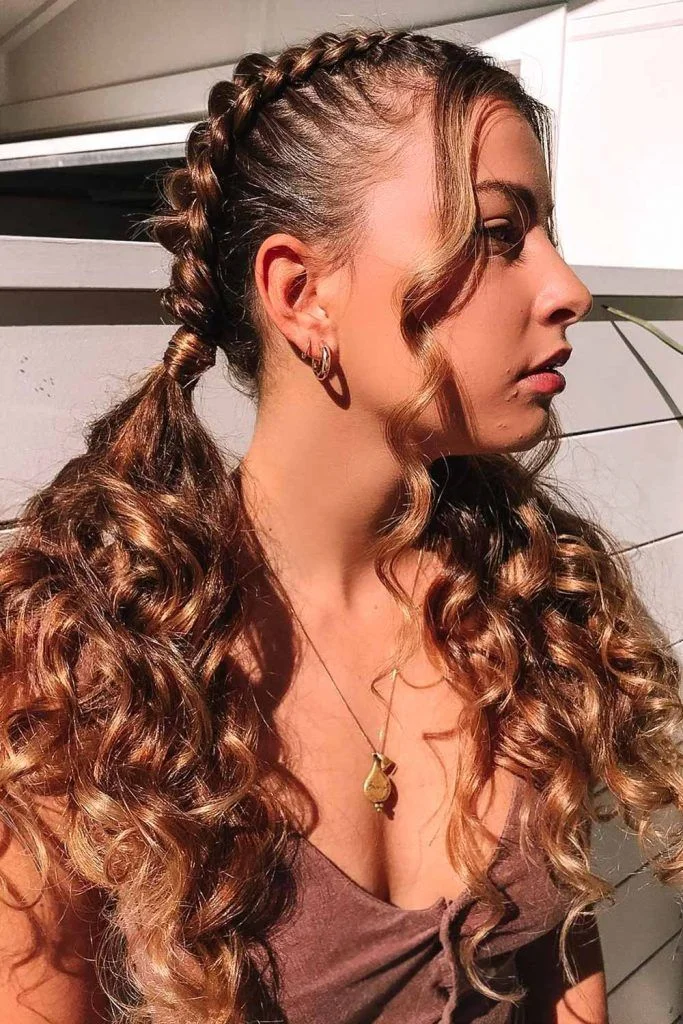 Low Curly Pigtail Braids