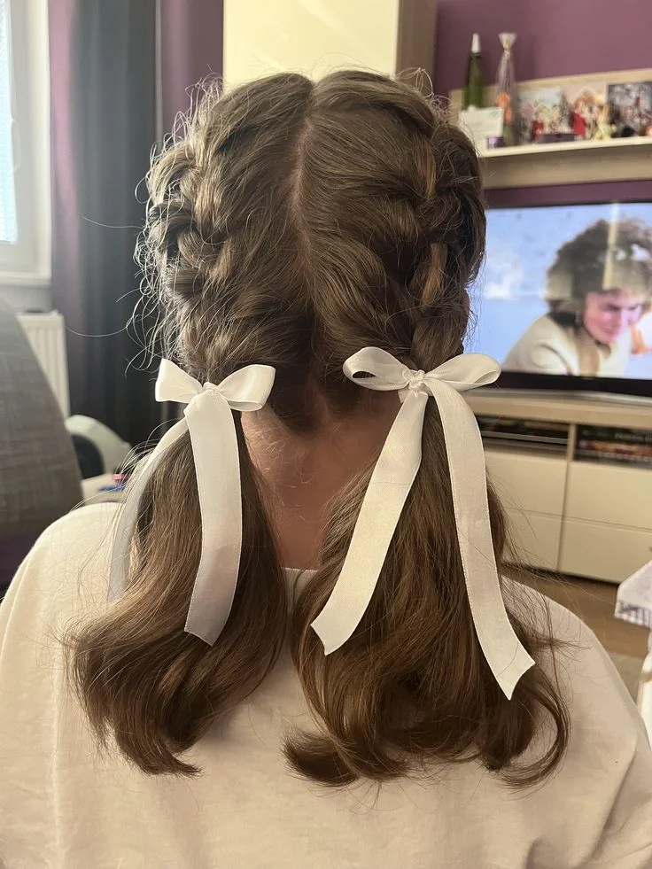 French Braid Pigtails with Bows