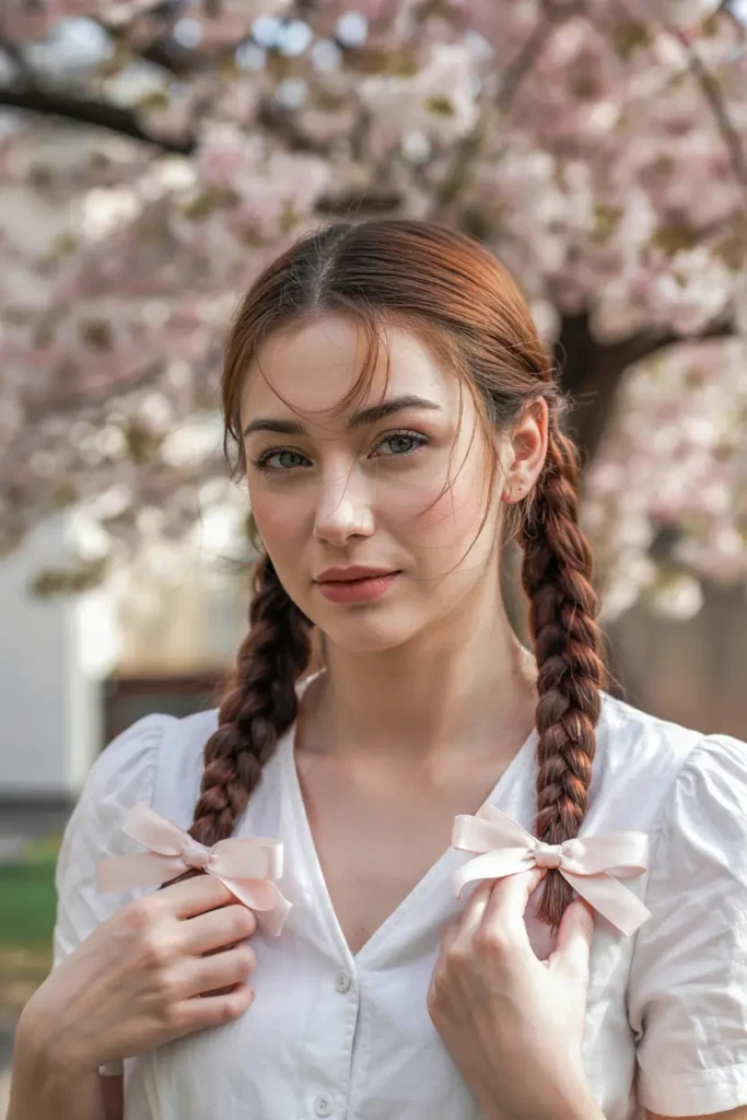 12. Two Pigtails with Ribbons