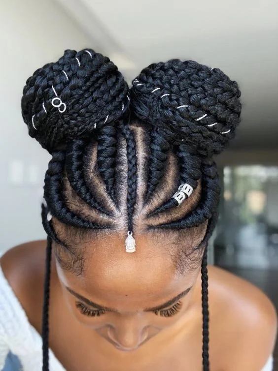 Braided Pigtail Buns with Beads