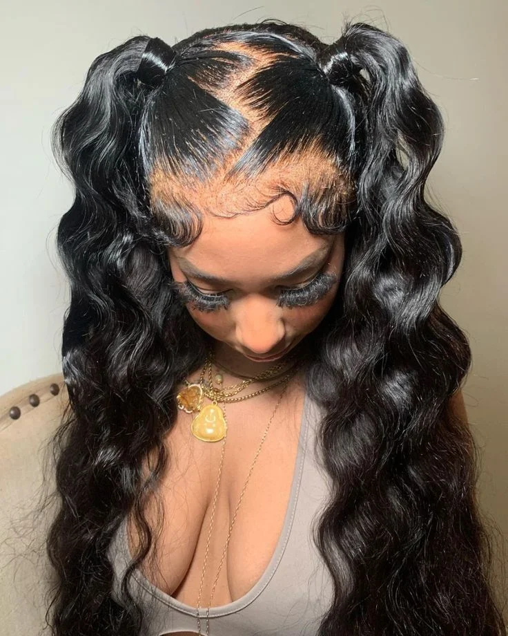 Zig-Zag Part Curly Pigtails