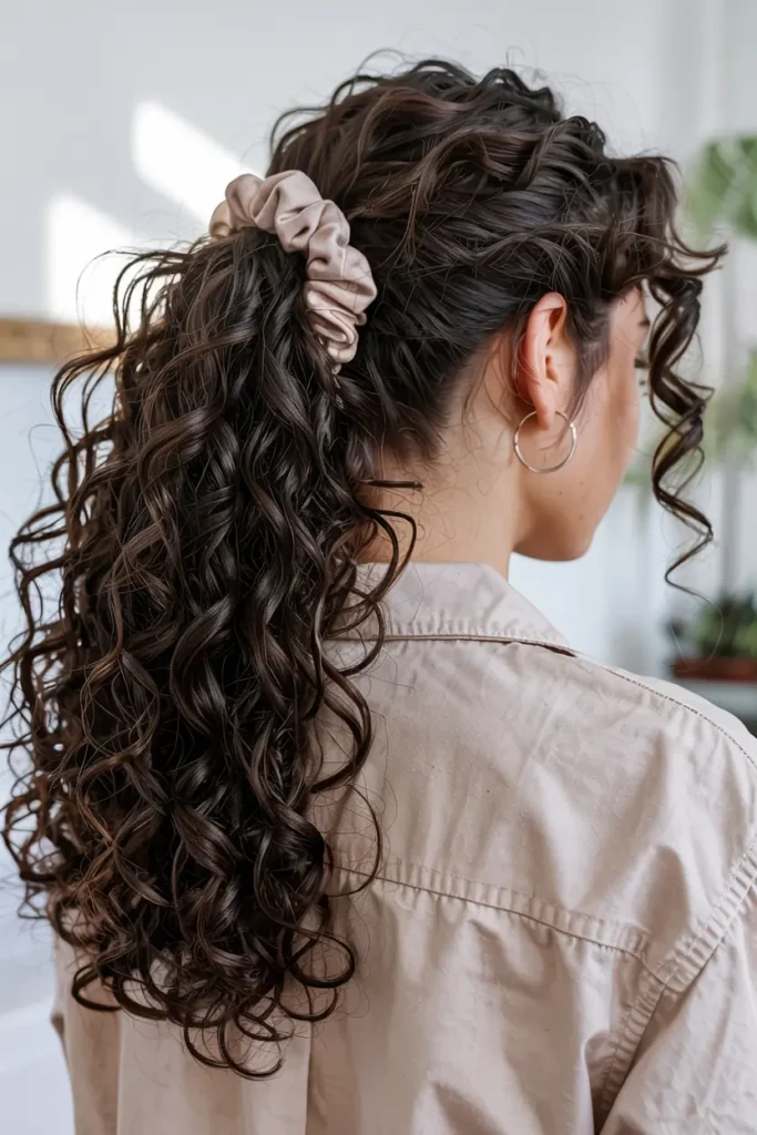 15. Curly Hair with Scrunchie