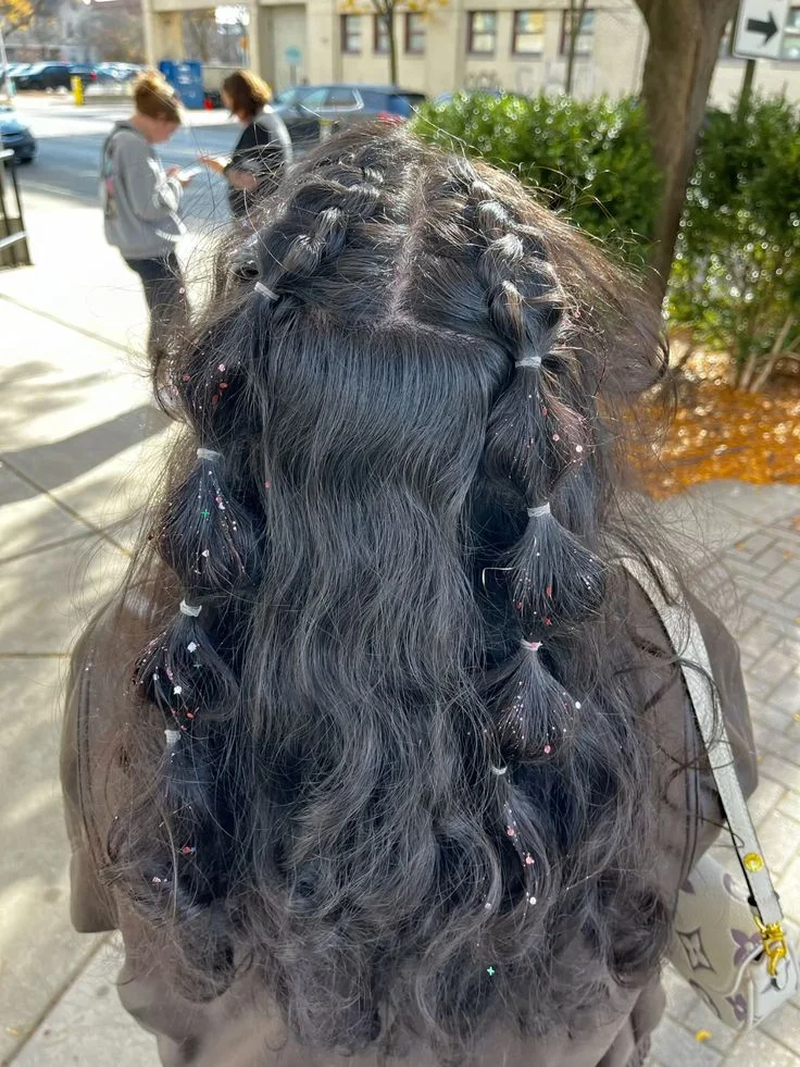 Bubble Pigtails with Glitter Ties