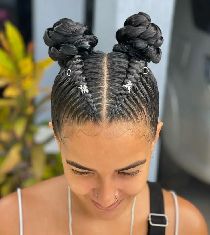 Cornrow Pigtail Buns