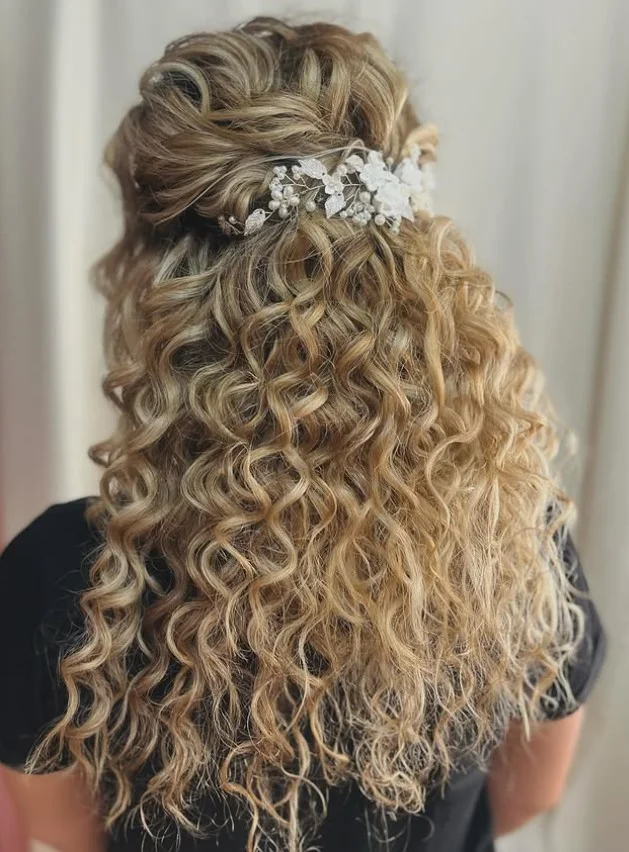 Curly Half Up Half Down Wedding Style